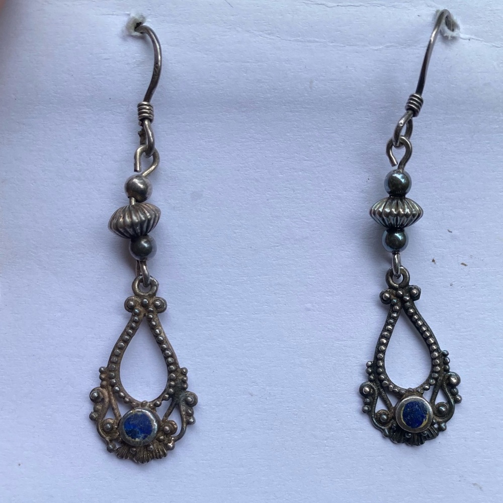 Vintage Silver with Blue Stone Earrings